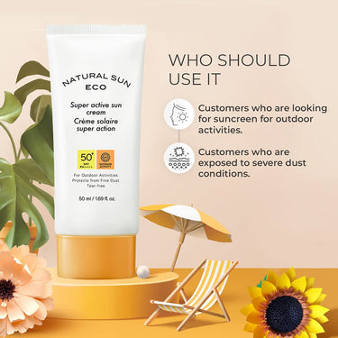The Face Shop Natural Sun Eco Super Active Unisex Sun Cream Sunscreen With Spf 50+ Pa +++ Protect From Fine Dust, Uva & Uvb Rays, Blue Light & Digital Devices, 50Ml|For All Skin Types
